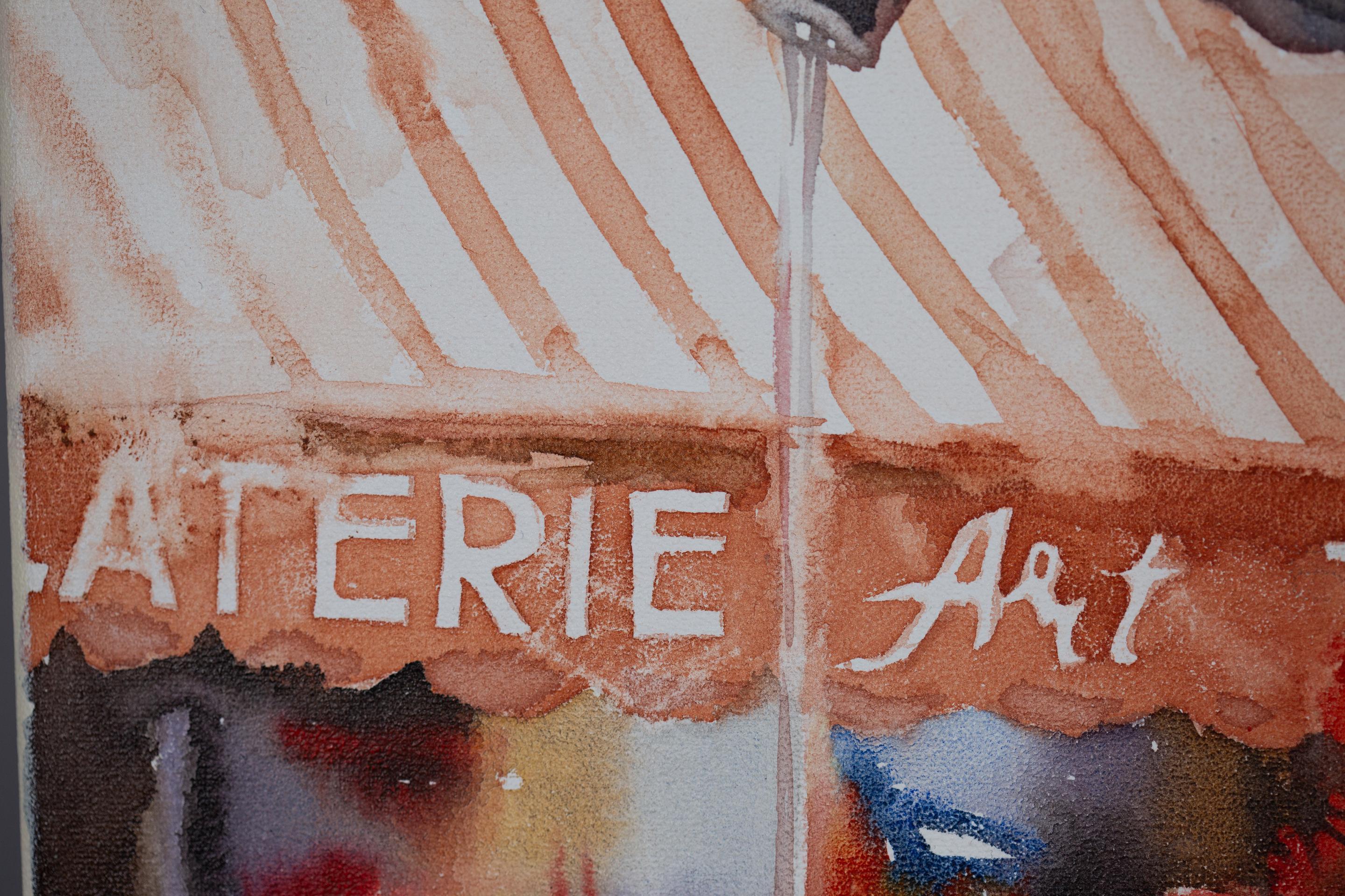 A la fontaine.  Paysage urbain, Suisse, fontaine, café, rouge, horizontal en vente 5