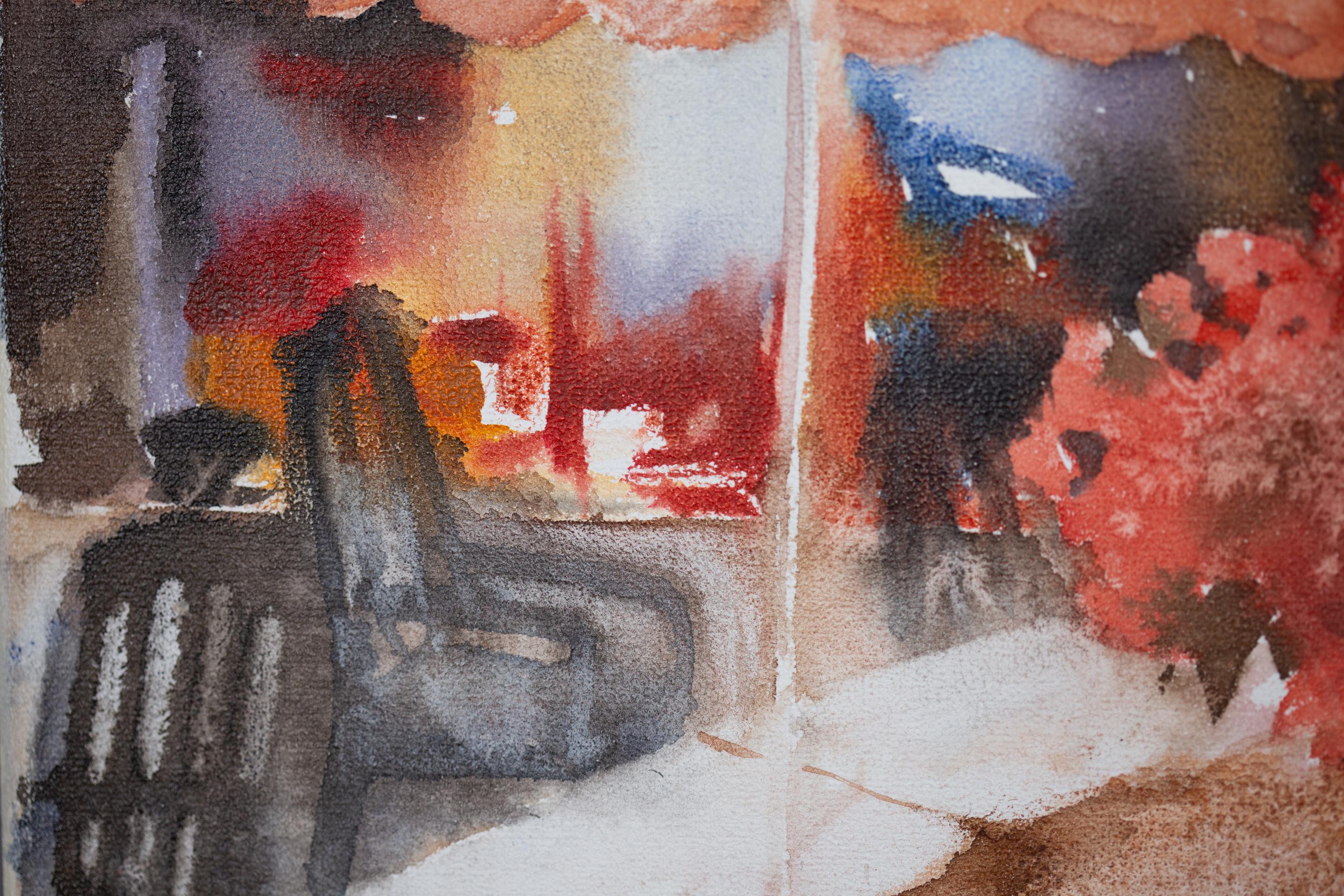 A la fontaine.  Paysage urbain, Suisse, fontaine, café, rouge, horizontal en vente 4