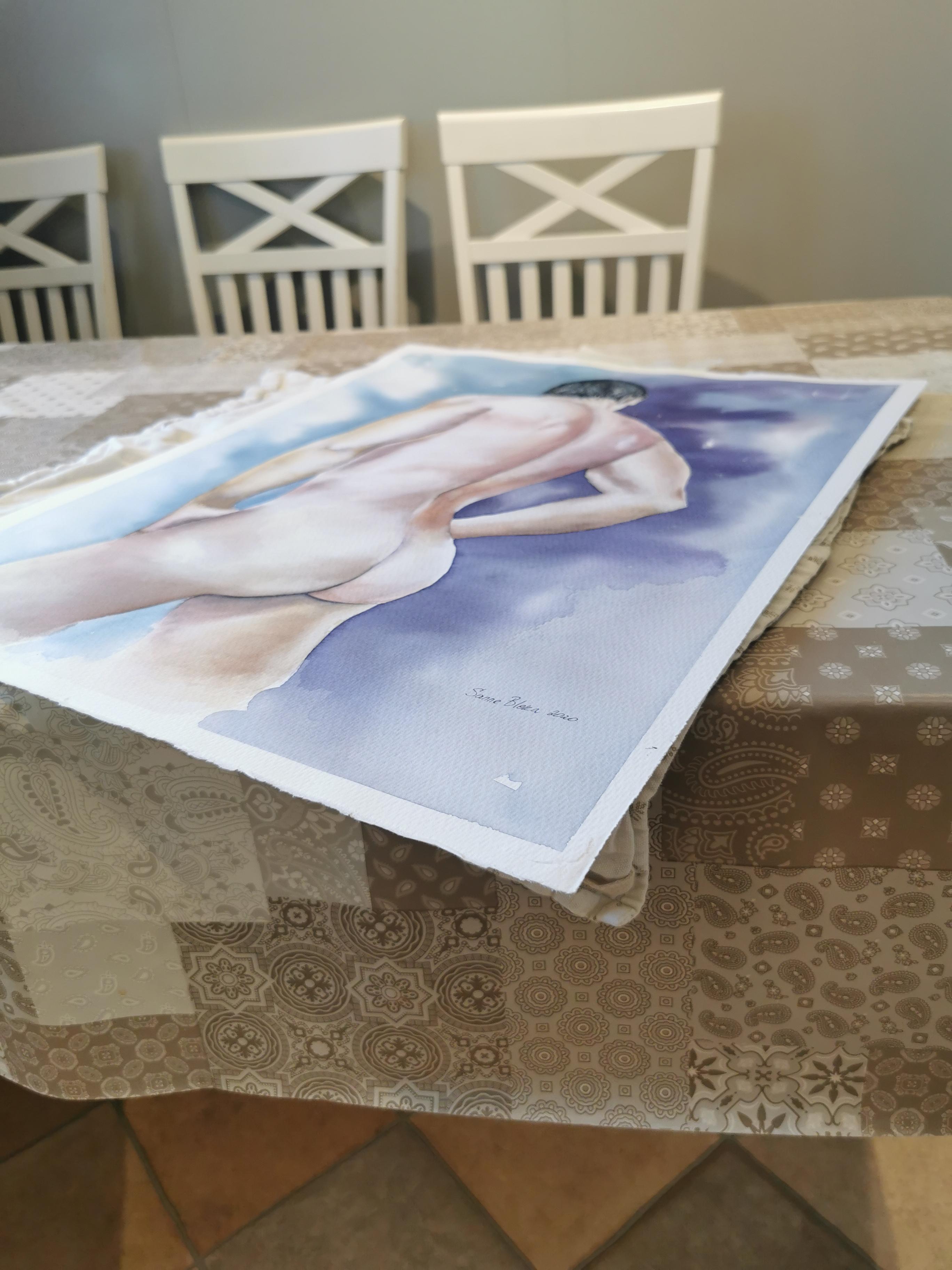 L'uomo dei sogni. Impressionismo. Acquerello. Corpo. Uomo. Verticale. Nudi attraverso i mezzi di comunicazione in vendita 5