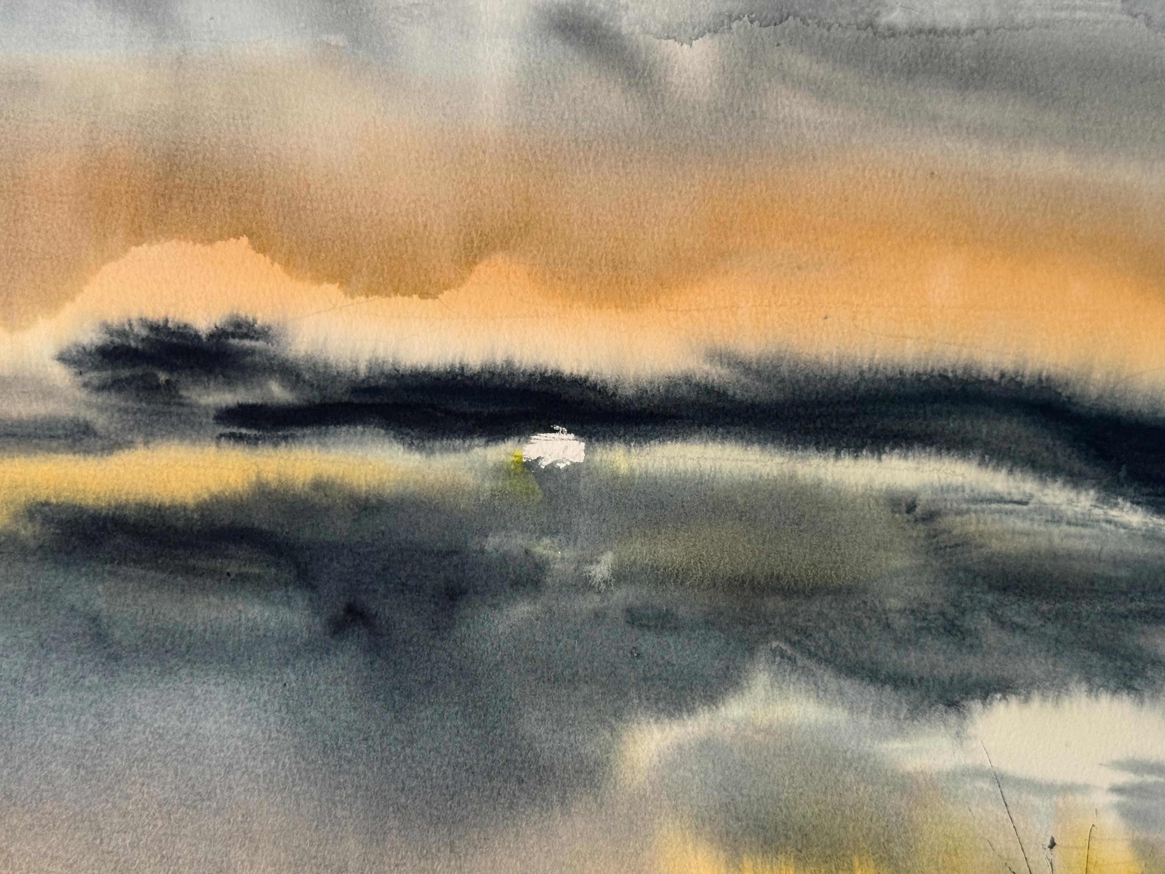 Fiery Sunset - Gris Landscape Art par Olga Ibadullayeva