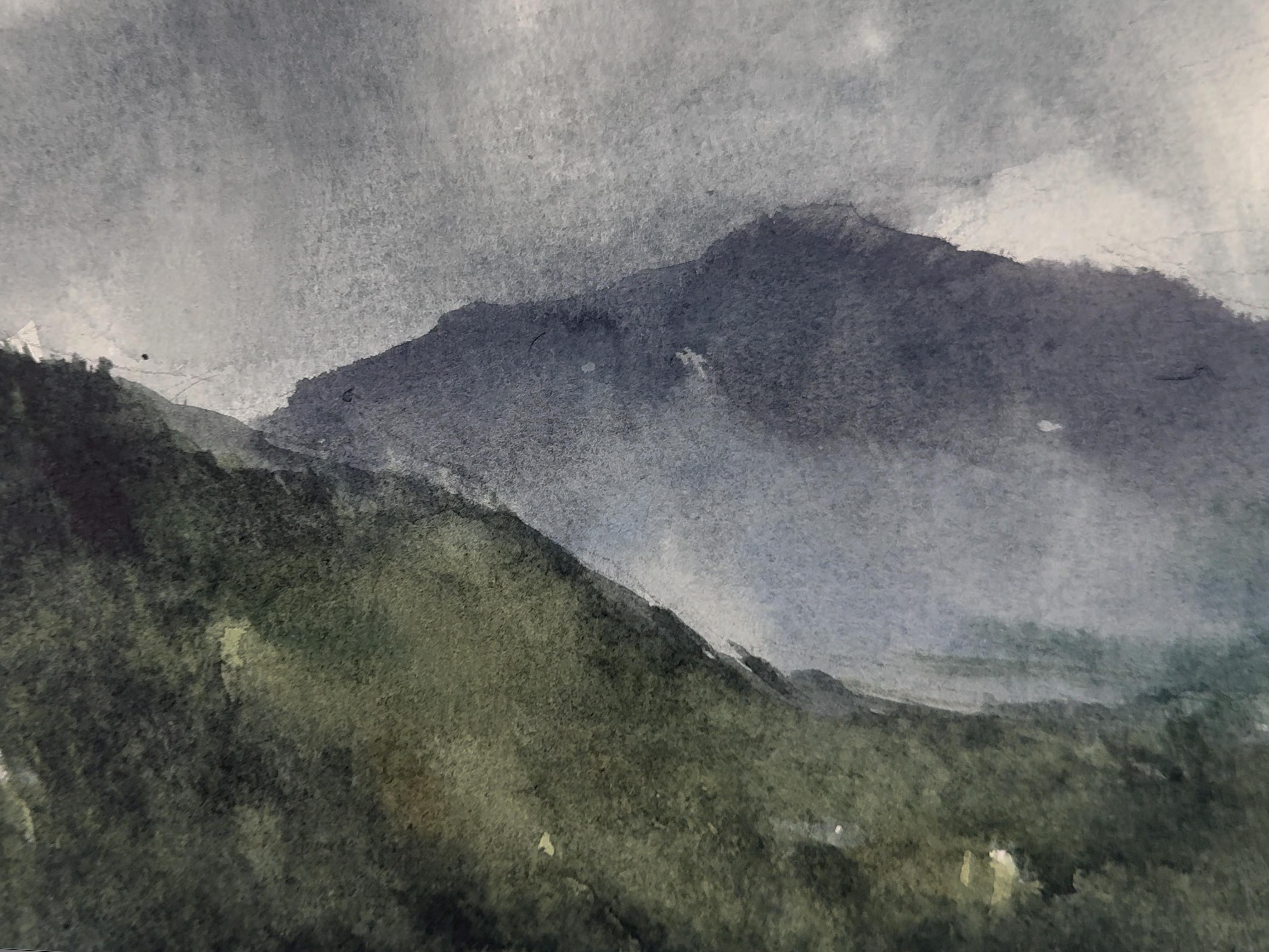 Storm in the Mountains (Grau), Landscape Art, von Olga Ibadullayeva