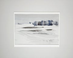 Winter Landscape. Horizontal landscape painting, snow forest, impressionism
