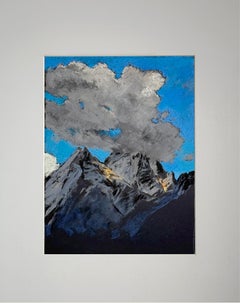 Ephemeral Peaks . Pastel landscape painting, blue, mountains, impressionism