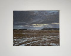 Late Autumn. Pastel landscape painting, field, snow, fall, impressionism