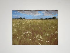 Flowering Meadow. Pastel landscape painting, field, flowers, impressionism