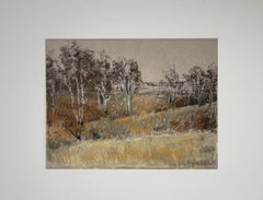 Giornata d'autunno. Paesaggio a pastello, autunno, betulle, alberi, impressionismo