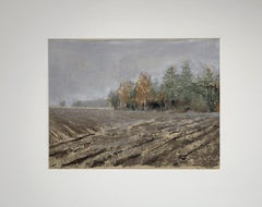 Kalter Tag. Pastell Landschaftsmalerei, Herbsthimmel, Feld, Herbst, Impressionismus