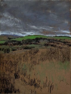 Crimean Landscape . Pastel painting, ground, grey sky, hills, impressionism