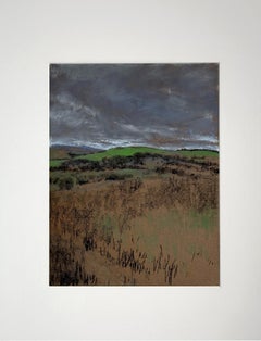 Crimean Landscape . Pastel painting, ground, grey sky, hills, impressionism