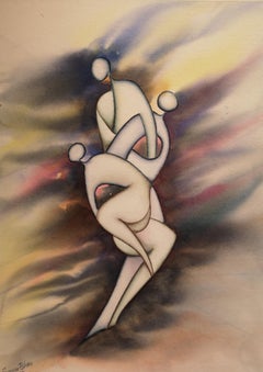 "Triple" Surrealistic painting . Vertical watercolour . Original . Wall decor