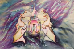 "Receta mágica" Pintura surrealista original en acuarela . Decoración de pared