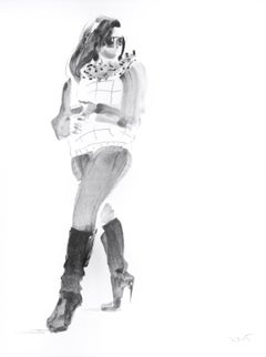 Sunglasses. Girl. Woman. Fashion. Black. White. Monochrome. Watercolour. Small