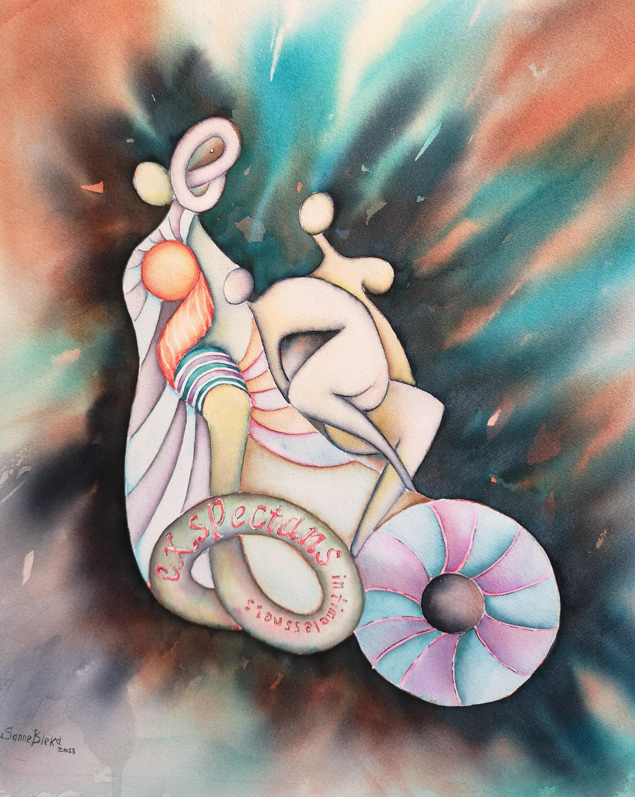 "Expectation" Acquarello originale futuristico pittura