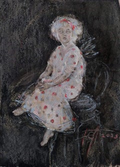 Polka Dot Dress. Interior painting. Graphic, vertical format, dry material.