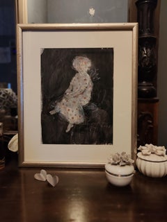 Polka Dot Dress. Interior painting. Graphic, vertical format, dry material.