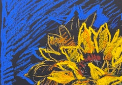 Los Girasoles Dibujo al Pastel Pintura Naturaleza Muerta, Amarillo, Azul, Flor, Vibrante