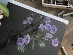 Le rose. Fiori viola, Impressionismo floreale dai toni pastello, Rosa botanica, Disegno