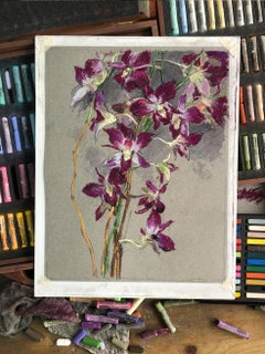 Purple Orchids Pastel Exotic Drawing Modern Pink Floral Art Botanical Interior
