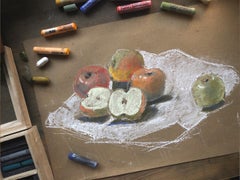Summer Apples, Still Life Pastel Rustic Farm Kitchen Harvest Fruit Country House