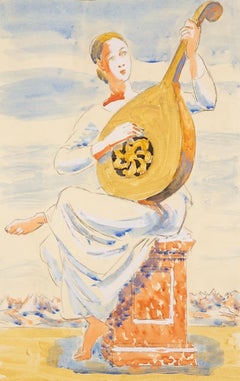 Musicista, suonatore di liuto, 1945 circa - Acquerello di Duncan Grant