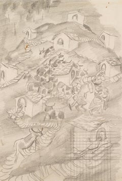 Kühe auf dem Berg, Zermatt, 1935, circa - Zeichnung von Stanley Spencer, Landwirtschaft + Ländlicher Raum