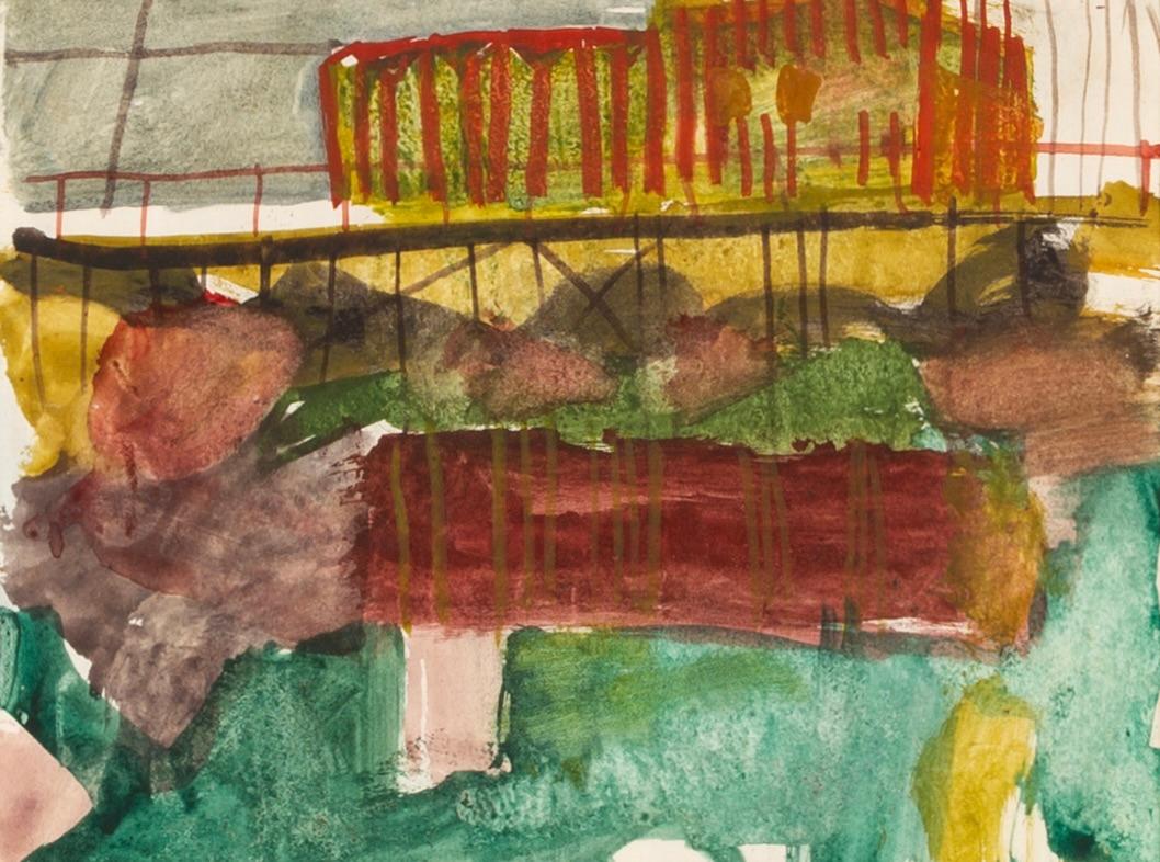 Cornish Beach, 1953/1954 - Colourful Landscape Watercolour Painting, Green + Red