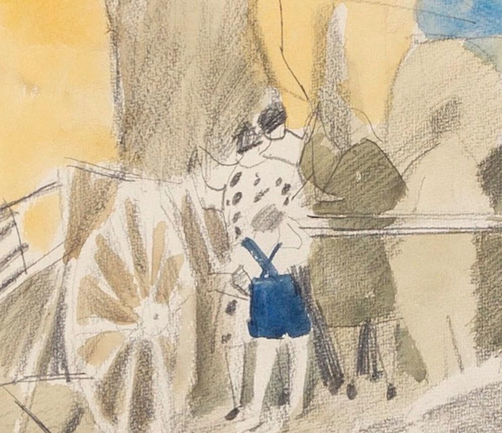 Vagones en el campo, Polonia de Peter Potworowski, Paisaje en acuarela, 1958 en venta 3