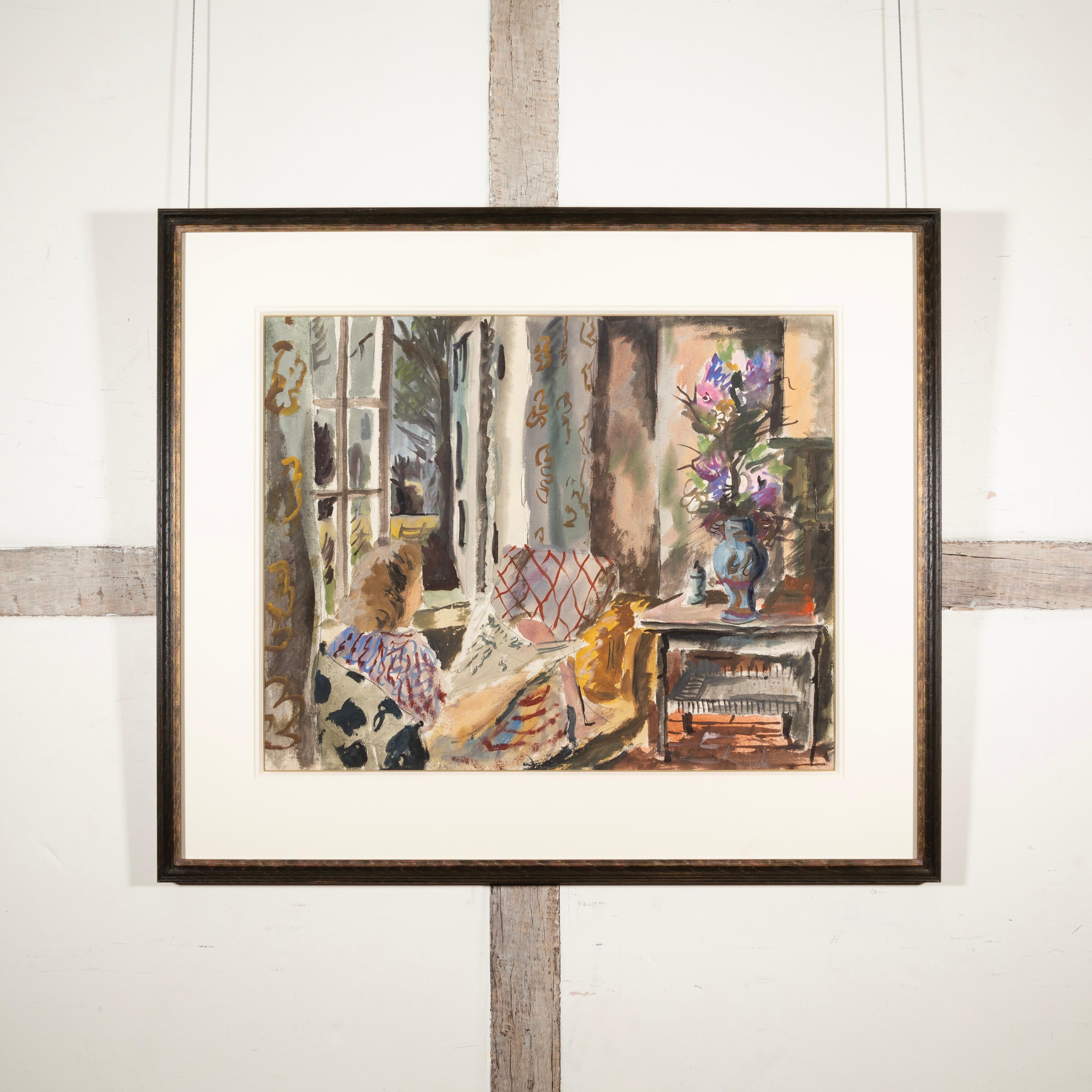 Elizabeth Reading, um 1940 - 20. Jahrhundert Innenraum-Aquarellmalerei – Art von Rowland Suddaby