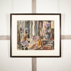 Elizabeth Reading, circa 1940 - Pintura interior en acuarela del siglo XX