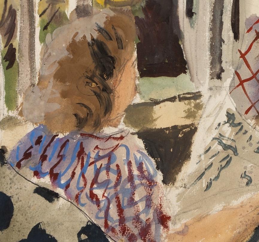 Elizabeth Reading, um 1940 - 20. Jahrhundert Innenraum-Aquarellmalerei (Grau), Figurative Art, von Rowland Suddaby