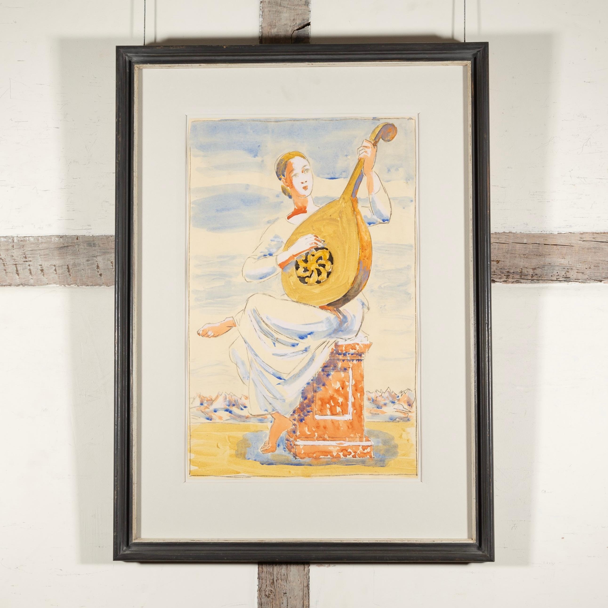 Musician, The Lute Player, 1945 circa - Watercolour Painting by Duncan Grant For Sale 1