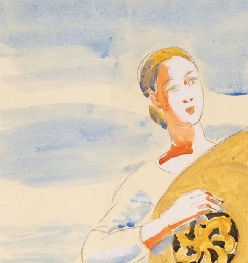 Musician, The Lute Player, 1945 circa - Watercolour Painting by Duncan Grant For Sale 2