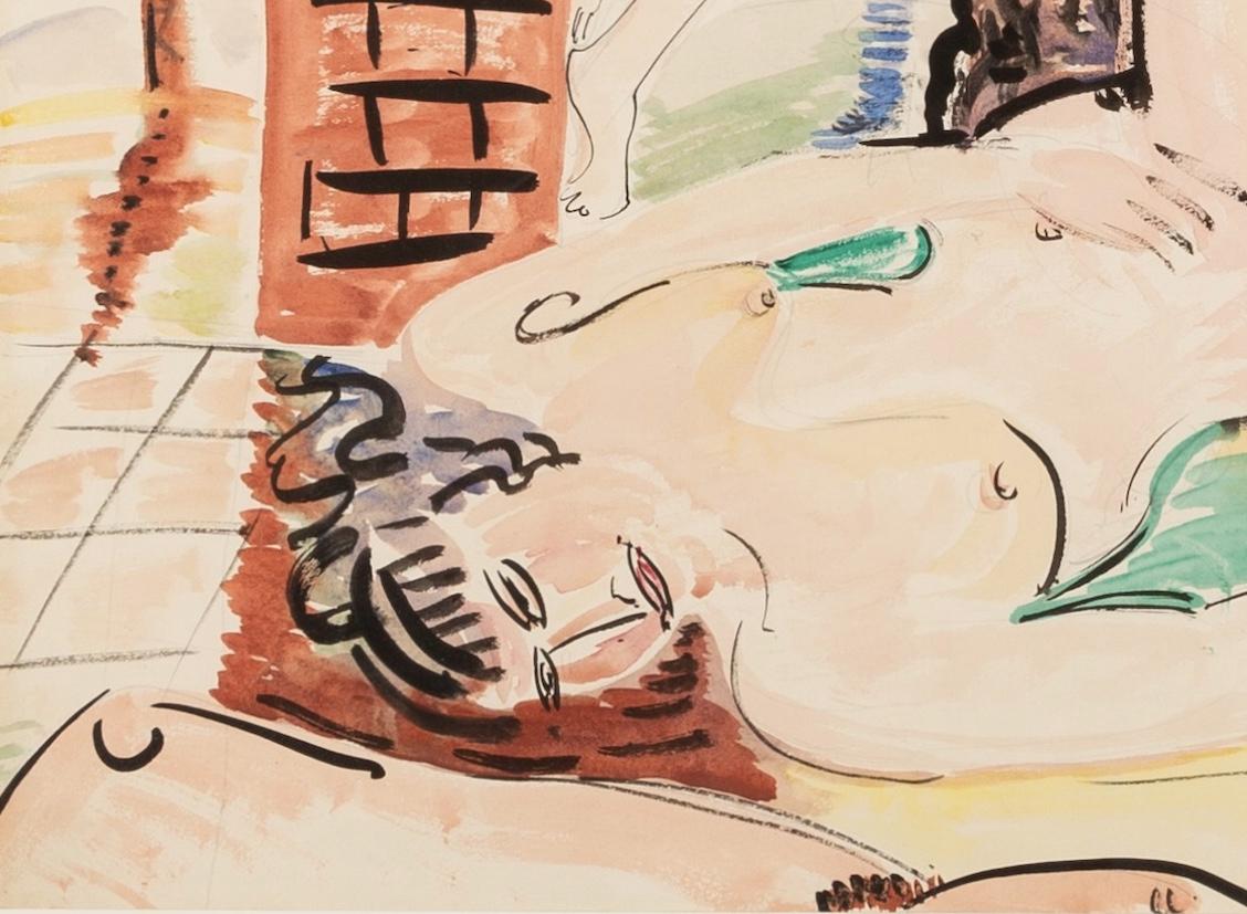 Akt in einem Garten mit Palme, 1934 circa - 20. Jahrhundert Akt Aquarellmalerei im Angebot 1
