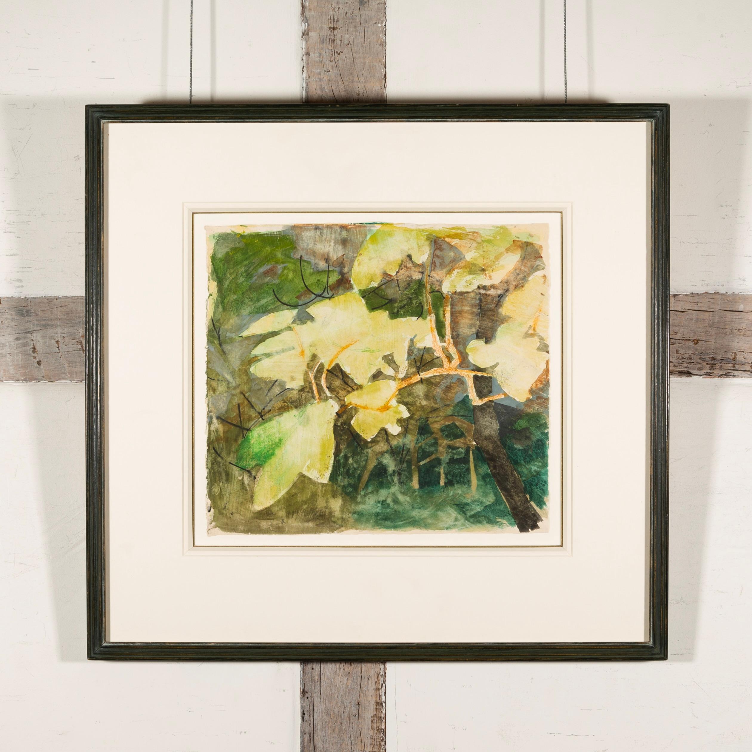 Woodland Scene, 1956 circa - Gouache and Pastel Painting, Green Trees + Leaf - Art by Peter Potworowski