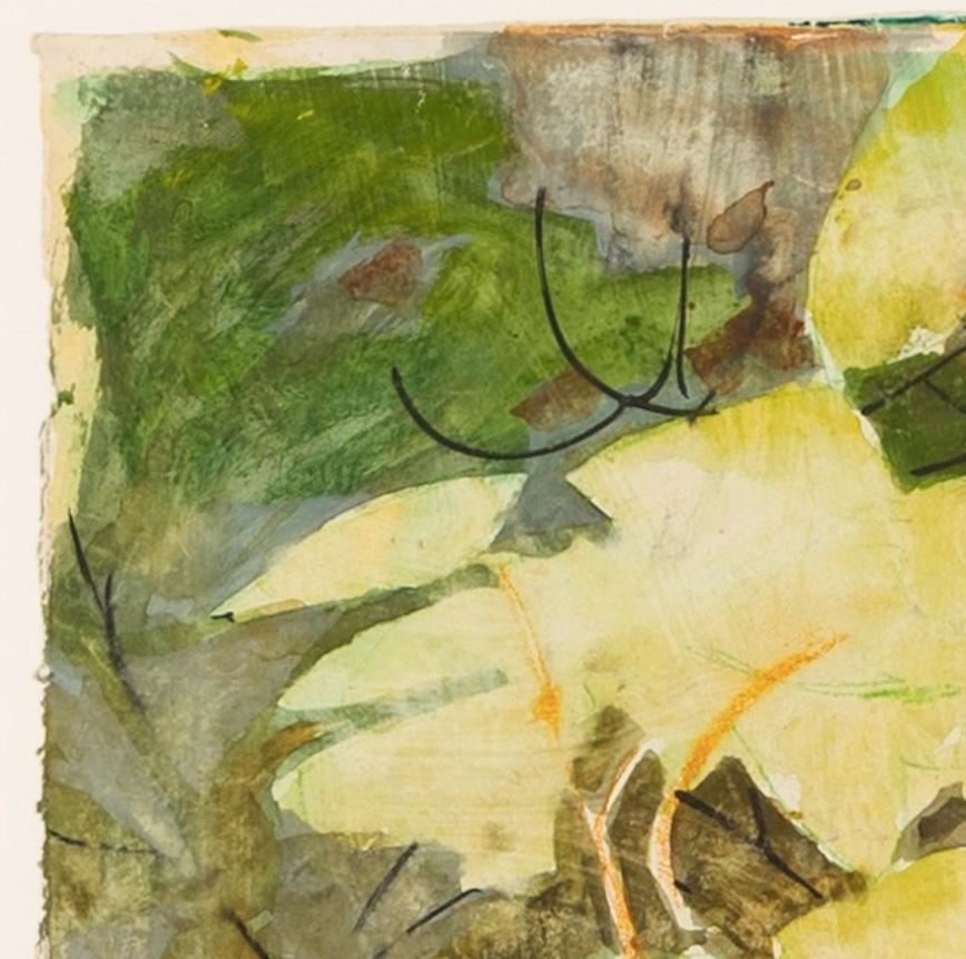 Woodland Scene, 1956 circa - Gouache and Pastel Painting, Green Trees + Leaf - Brown Landscape Art by Peter Potworowski