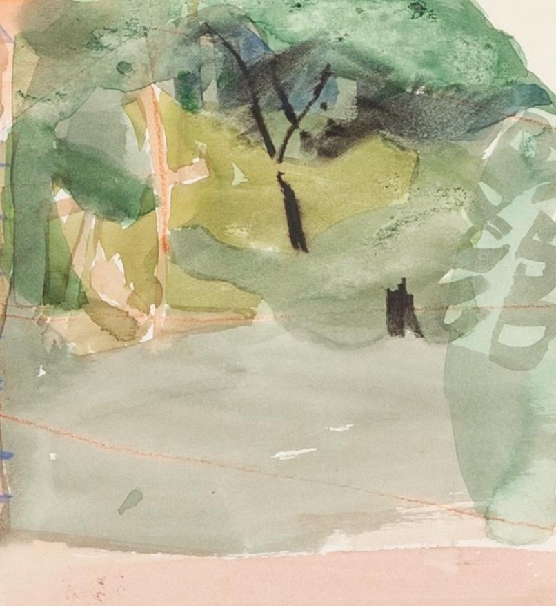 Peter Potworowski 1898-1962
Untitled (Gates and Pink Path)
watercolour with crayon
24 x 32.5 cm
9 1/2 x 12 3/4 in
unsigned 

Tadeusz Piotr (Peter) Potworowski was a Polish abstract and figurative painter who lived and exhibited in Paris, Poland,