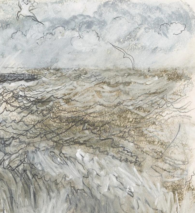 Pamela Burns geb. 1938
Hochwasser, nordöstlicher Wind, 2000
Ölpastell mit Bleistift
21 x 26 cm
8 1/4 x 10 1/4 in
signiert, betitelt und datiert

Pamela Burns ist eine britische Malerin.


Burns wurde in London geboren und lebt heute in