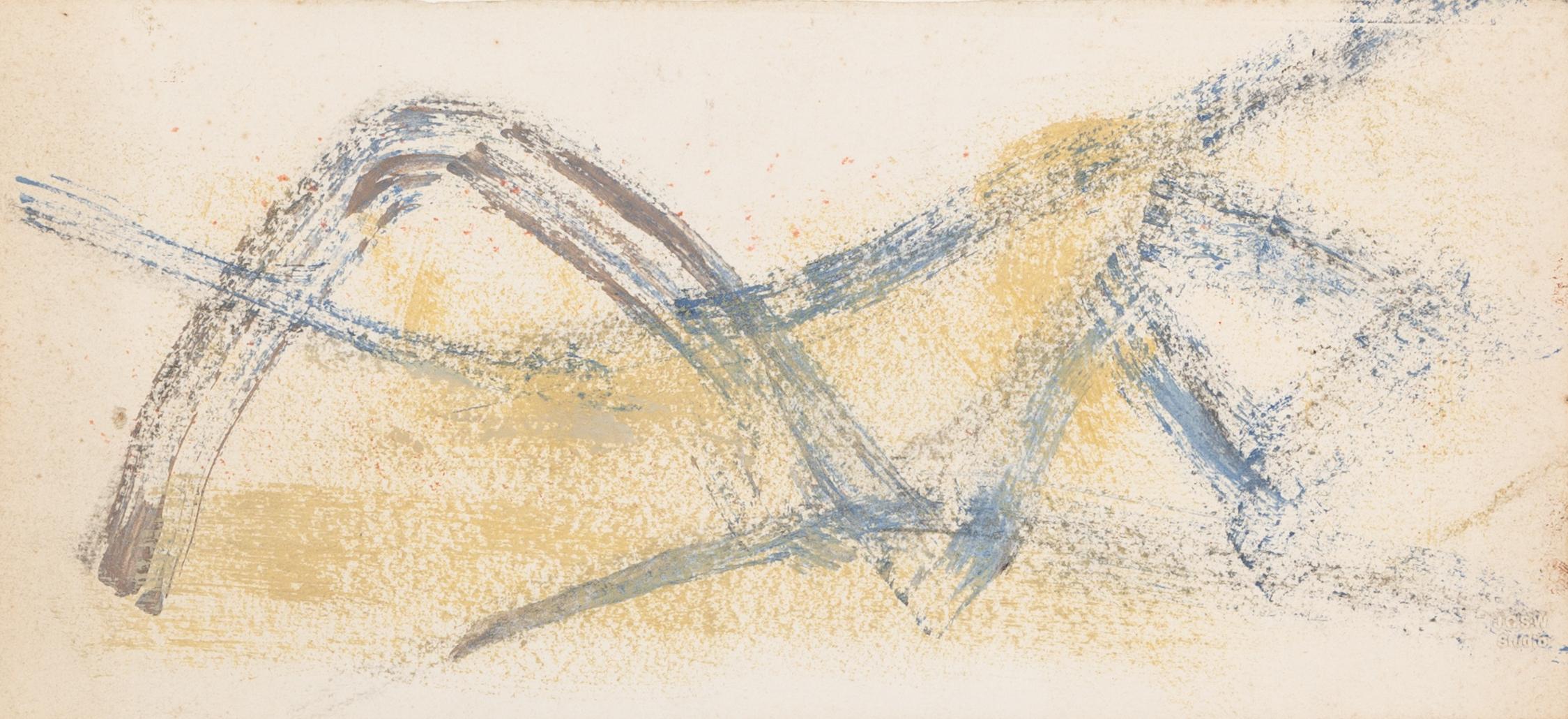 Abstract - 20th Century Minimalist Abstract Gouache with Crayon with Blue