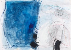 Sea Curtain Afloat - Abstract Watercolour with Mixed Media, Blue + White