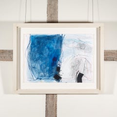 Sea Curtain Afloat - Abstract Watercolour with Mixed Media, Blue + White