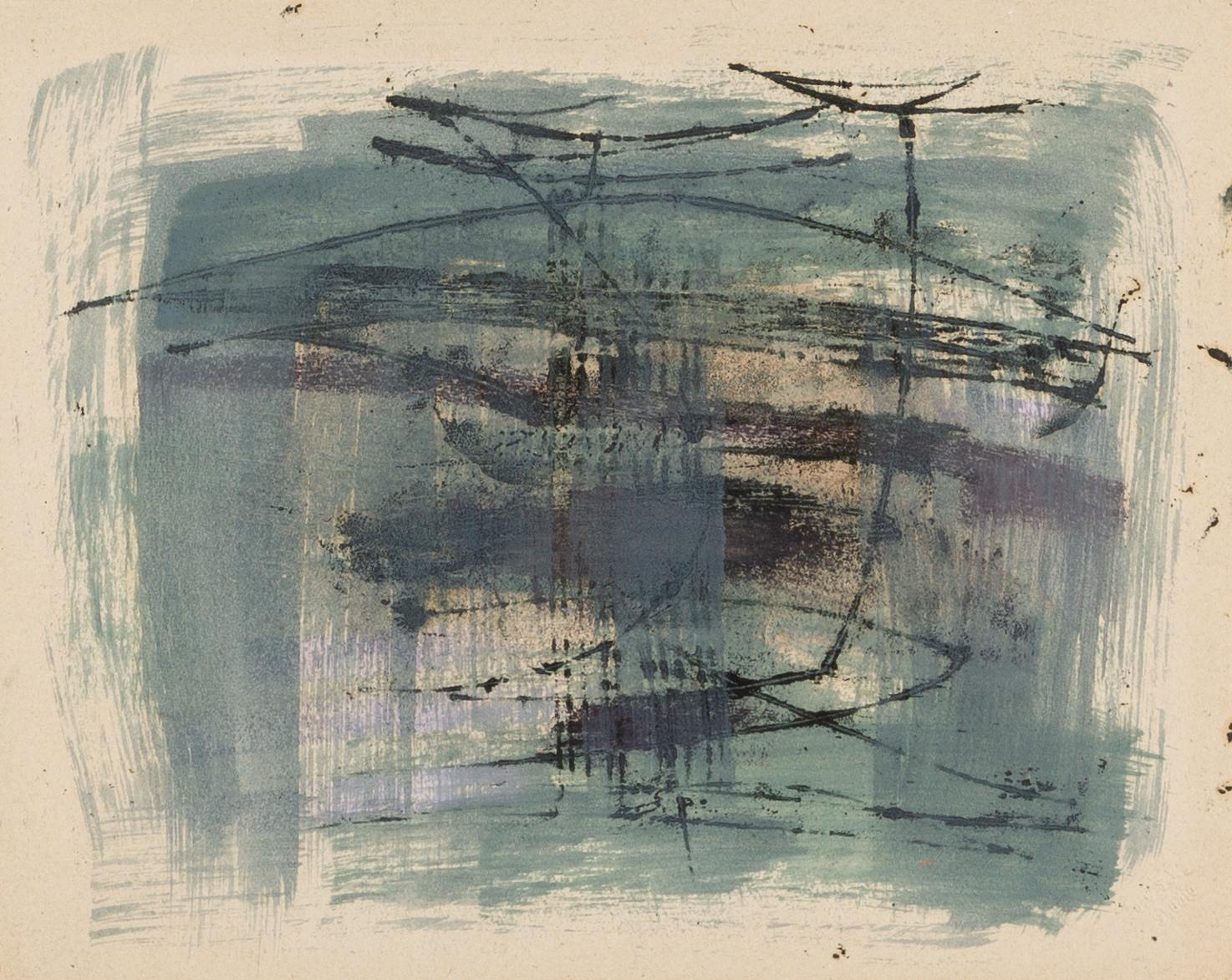Abstract - 20th Century Modernist Abstract Mixed Media Painting by John Wells