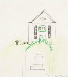 Study of a Church - 20th Century Naive Drawing with Watercolour with Church