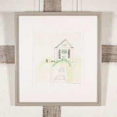 Study of a Church - 20th Century Naive Drawing with Watercolour with Church