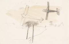 Planes - Minimalist 20th Century Modern British Pencil and Watercolour Sketch
