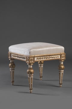 Antique Gilded wooden stool. Signed Bolgieri
