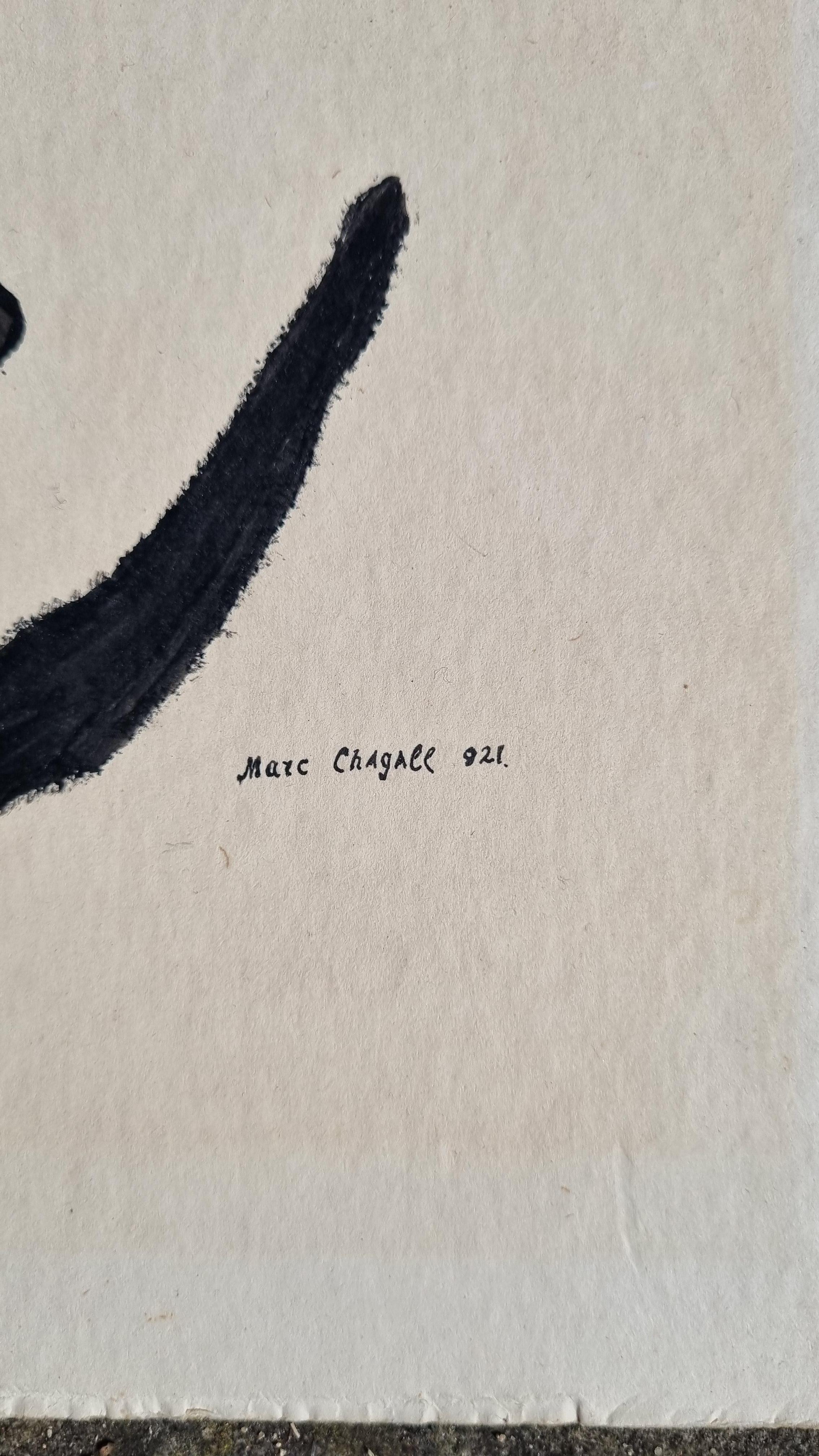Ink Drawing on Card signed 