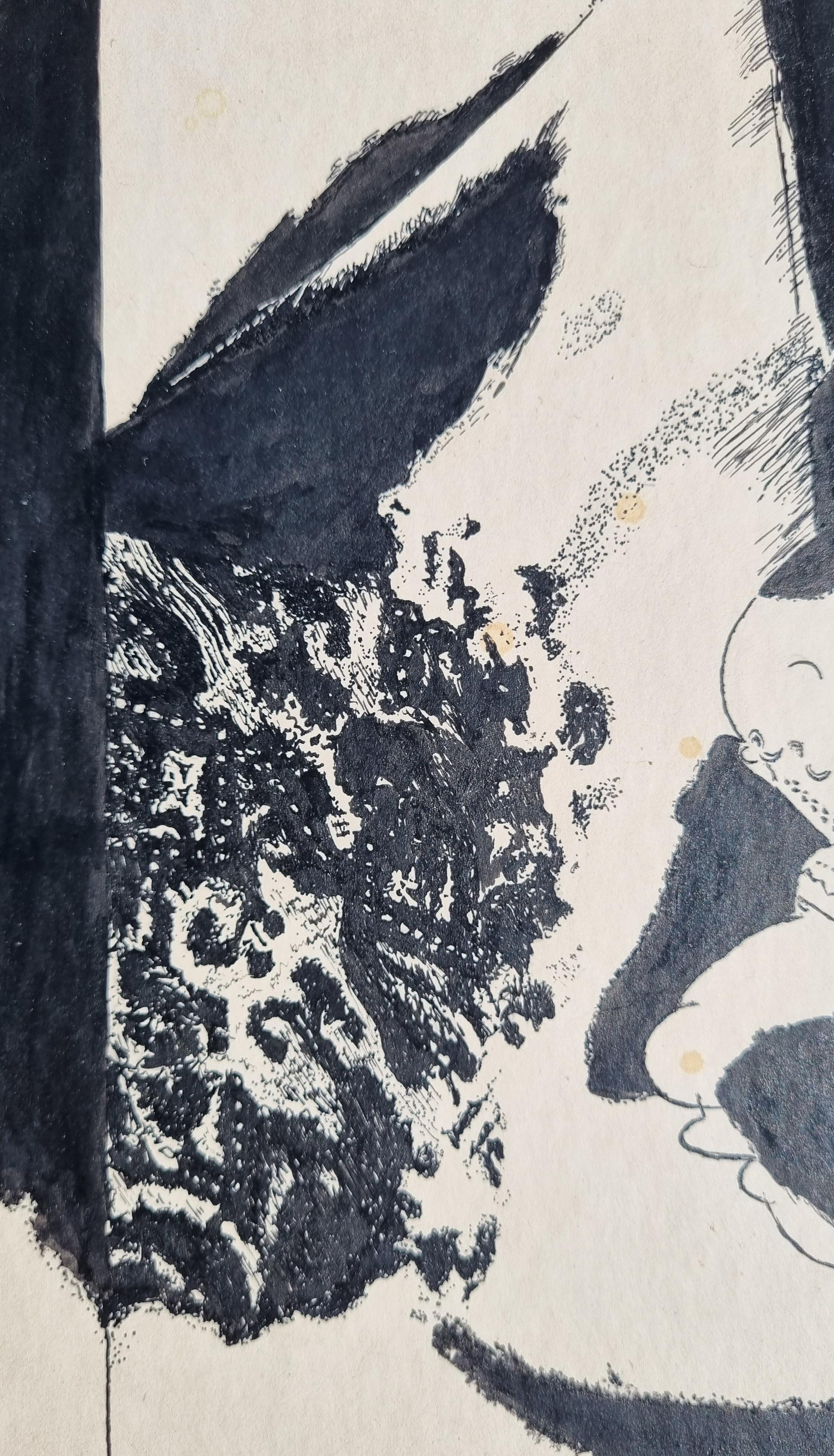 Ink Drawing on Card signed 