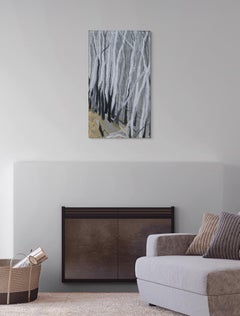 Untitled #15, loom woven tapestry depicting trees, landscape, woods