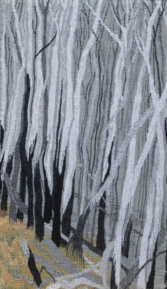 Untitled #15, loom woven tapestry depicting trees, landscape, woods