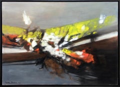 Along the Way, 1960s Large Abstract Oil Painting, Green & Orange, Vibrant Colors